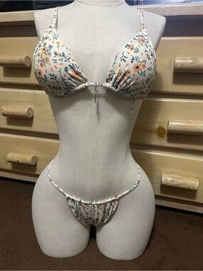 Owica Floral Triangle Bikini Set in Cream and Orange - Women Swim